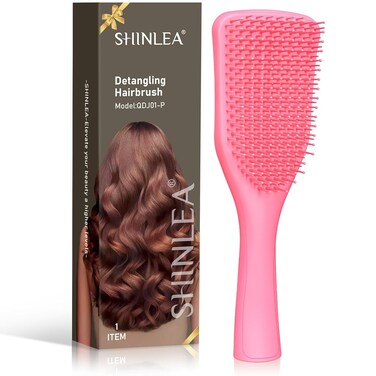 No Tangle Hair Brush for Wet or Dry, Wave-Shaped Detangler to Reduce Breakage, Lightweight Travel Hairbrush for Wavy, Thin, Long and Short Hair, Pink