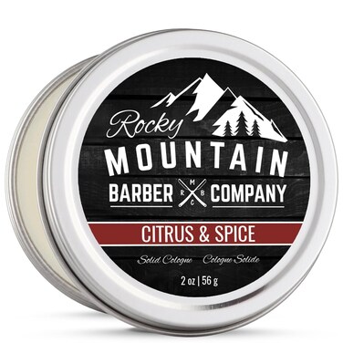 Rocky Mountain Barber Company Solid Cologne for Men &ndash; Citrus &amp; Spice Scent &ndash; 2 Oz Size - Made with Coconut Oil, Shea Butter - Long-Lasting Scent