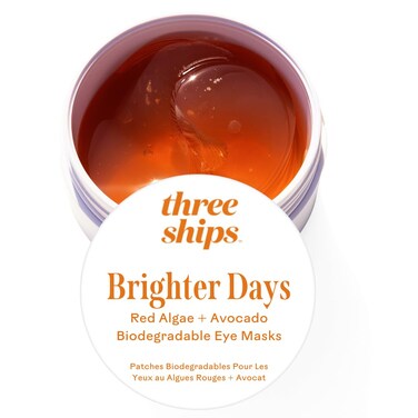 Three Ships Brighter Days Red Algae + Avocado Eye Masks- Under Eye Patches for Dark Circles and Puffiness, Hydrating, Biodegradeable (30 sets)