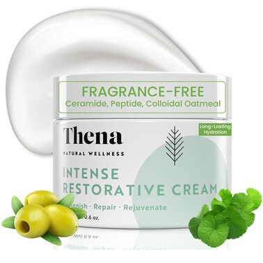 Organic Hydrating &amp; Restorative Face Cream, Fragrance-Free Facial Moisturizer Lotion for Dry, Sensitive Skin with Colloidal Oatmeal, Barrier Repair Ceramides &amp; Anti-Aging Peptides, Travel Size