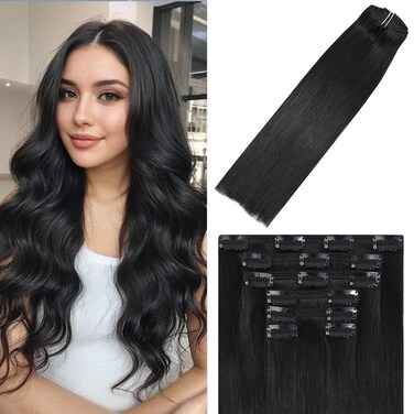 WindTouch Clip in Hair Extensions Real Human Hair #1B Natural Black Hair Extensions Clip Ins 20inch 120g 7Pcs Human Hair Clip in Extensions Soft Straight Black Clip in Hair Extensions