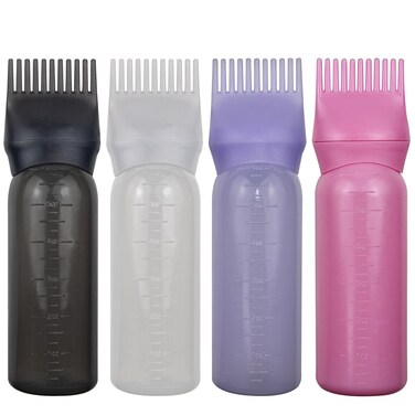 4 Pack Root Comb Applicator Bottle, Hair Oil Applicator, Oil Comb Applicator Bottle for Hair Dye Shampoos Hair Salons (Black+White+Purple+Pink)