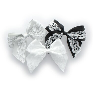 My Lello Medium 4" Girls Hair-Bow Barrette Satin &amp; Lace Mixed Variety 3 Pack Gray/Black/White
