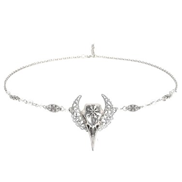 Merroyal Gothic Bird Skull Crescent Moon Head Chain Boho Celtic Knot Headband Halloween Hair Acessories（Sliver）