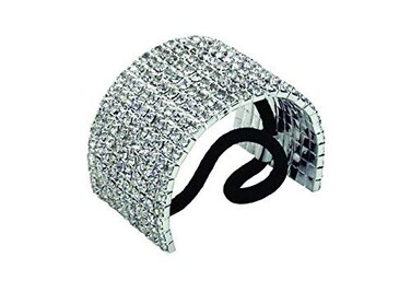 Rhinestone Ponytail Holder by Crystal Avenue   Stretchy Elastic Hair Tie   Silvertone with Sparkling Crystals