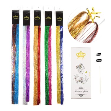 Fairy Hair Tinsel with Kit Tools 12 Colors 2300 Strands Glitter Hair Extensions Accessories for Women, Girls, Kids Christmas New Year Halloween Cosplay Party (48inch,12 Colors)