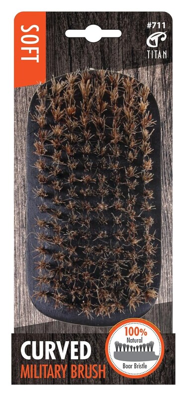 Titan Soft Curved Military Brush For Men All Hair Textures &ndash; 1pc, Natural Boar Bristles Wooden Handle, Wooden Hair Brush