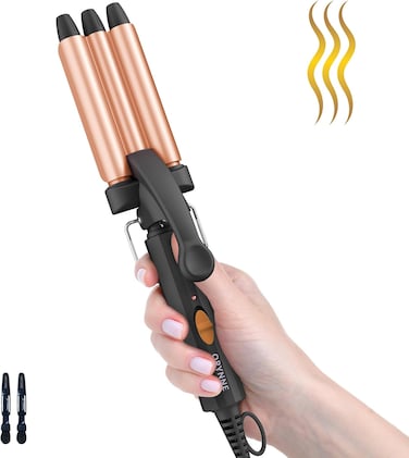 Small Hair Crimper, 1/2 Inch Beach Waves Curling Iron, Mini Hair Waver for Short &amp; Long Hair, Argan Oil Infused 3 Barrel Curling Iron, Fast Heat Up Crimps Hair Iron, Light Weight &amp; Easy to Use