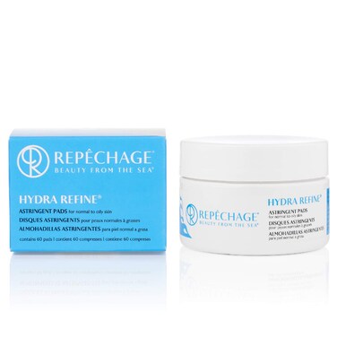 Repechage Hydra Refine Astringent Pads for Normal to Oily Skin - 60 Pre Moistened Face Toner Deep Cleansing Cotton Pads for Smoother Younger Looking Skin