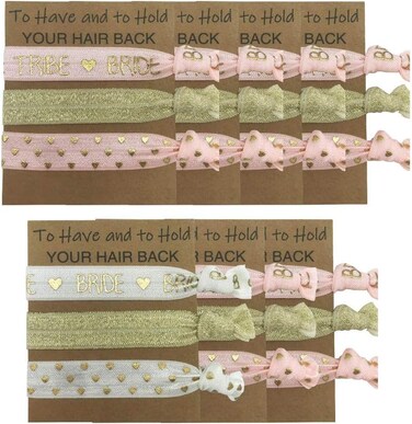 7 Piece Set to Have and to Hold Your Hair Back Bridesmaid Gifts Hair Tie Cards   Bachelorette Party Hair Ties   Bride Hair Ties (Pink-7)