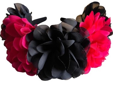 Black and Wine Red Flowers Headbands for Women Flowers Mardi Gras Headpiece Cosplay Girls Headband