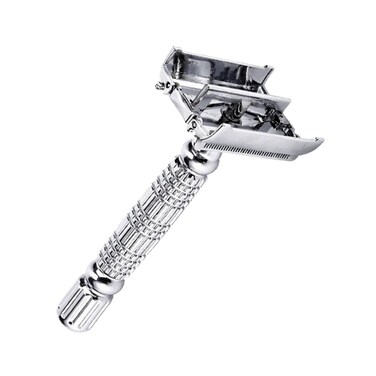 Butterfly Safety Razor - Heavy Duty Twist To Open Double Edge Safety Razor for Men; Shaving Kit with Mirrored Travel Case and a Stainless Steel Double Edge Blade; Premium Butterfly Razor Mechanism