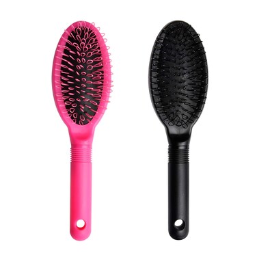 Loop Wig Brush Akamino Hair Extension Brush - Detangler Brush for Remy Human and Synthetic Hair, Pink and Black - 2 Pieces