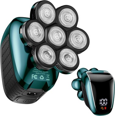 Head Shaver 7D, Wyklaus Head Shavers for Bald Men, Head Electric Razor with Nose Hair Trimmer, Waterproof Wet Dry Mens Grooming Kit, Anti-Pinch (Green)