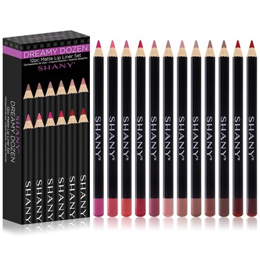 SHANY Dreamy Dozen Matte Lip Liner Set Vegan - Long-Lasting Professional Velvet Cruelty-Free Lipstick Pencils Pens in Varying Shades - Pack of 12