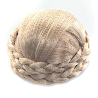 Synthetic Hair Bun Braided Scrunchie Chignon Donut Straight Updo Clip in Hairpieces Hair Party Wedding Cosplay Extensions (1003# Bleach Blonde)
