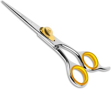 SHARF Professional 5.75&rdquo; Straight Barber Scissors: Sharp 440c Japanese Stainless Steel Hair Cutting Shears For Men &amp; Women  Gold Touch Series Trimming Scissors w/Easy Grip Handles
