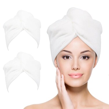 YoulerTex Microfiber Hair Towel Hair Wrap: 2 Pack 10X26 Hair Dryer Towels for Women Absorbent Turban Twist Drying Shower Cap Curly Hair Products for Hair Care Hair Accessories (03 White)