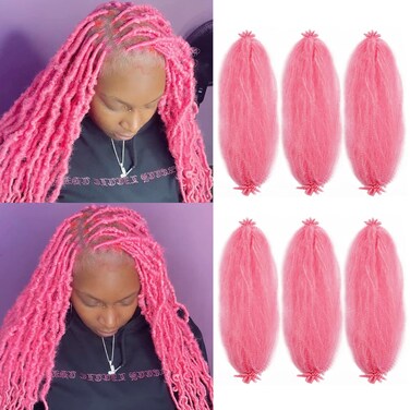 16 inch Pink Springy Afro Twist Hair 6 packs Pre-Separated Kinky Marley Twist Braiding Hair Soft Synthetic Crochet Wrapping Hair Extensions for Distressed Faux Locs Spring Twist