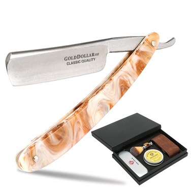 Straight Razor Shaving Kit Gold Dollar Acrylic Handle Retro Shaving For Men &amp; Barber Shaving Ready Without Stabilizer