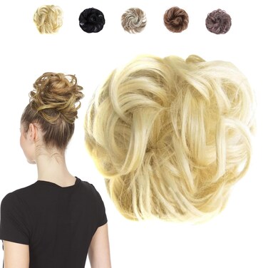 Juvabun Messy Bun Hair Piece - Pure Blonde  Hair Pieces for Women &amp; Men Messy Hair Buns Hair Piece   Everyday Wear   Washable &amp; Realistic  Synthetic Hair Bun Scrunchie  Pure Blonde