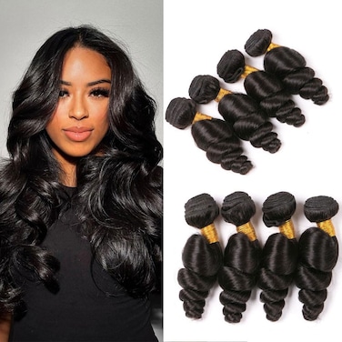 Loose Wave Brazilian Hair 4 Bundles 20 22 24 26 Inch 400g 9A Long Bundle Deals Unprocessed Real 100% Virgin Human Hair Weave Extension Natural Black Color