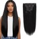 Yaki Straight Remy Hair Clip In Hair Extensions 8A Grade 100% Real Thick Hair Italian Fashion Curly Clip Ins #1 Jet Black Full Head African Americans For Black Women 7pcs/set 120g/set 12 Inch