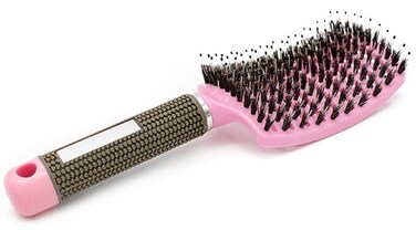 Vented Curved Boar Bristle Hair Brush Paddle Brush for Blow Drying, Anti-frizz Detangling Brush Styling Hairbrush Comb for Curly Fine Wavy Natural Tangled Hair, Wet or Dry Use