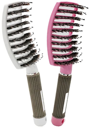 2 Pcs Boar Bristle Detangler Vent Brush Curved Vented Blow Dry Paddle Brush, Anti-frizz Detangling Brush Styling Hairbrush Comb for Curly Fine Straight Natural Tangled Hair, Wet or Dry Use