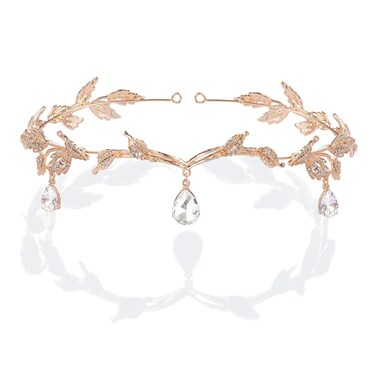 BABEYOND Crystal Leaf Wedding Diadem Headband Bridal Bridesmaid Forehead Band Rhinestone Bridal Tiara Crown (Rose Gold)