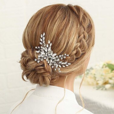 Bridal Hair Accessories Silver Wedding Hair Pieces for Brides Hair Comb for Women Crystal Rhinestone Bridal Hair Side Comb for Prom Party