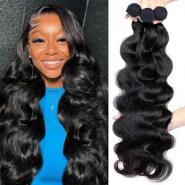 12A Body Wave Human Hair Bundles 18 20 22 Inch Brazilian Human Hair Body Wave Bundles 100% Unprocessed Virgin Hair Weave 3 Bundles Human Hair Extensions Natural Black Color
