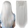 HSPJHTM White Hair Extension Clip in Hair Extensions for Women Halloween 5 Pieces 22" Synthetic Long Straight Silver Thick Hair Pieces for Women Cheap Grey Silver Full Head
