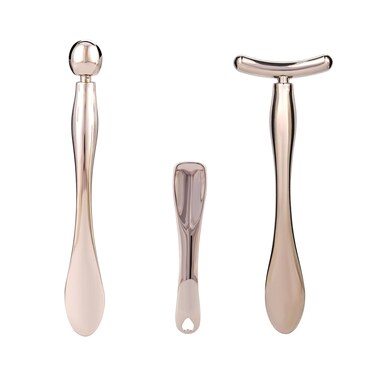 3Pcs Metal Eye and Face Cream Applicator Stick Cosmetics Spoon Spatula, Massager Tool for Facial Massage, Reduce Puffiness (Silver)