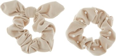 Mud Pie Women's Pearl Velvet Scrunchie Set, Cream, One Size