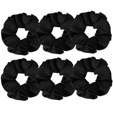 BETITETO Satin Scrunchies Cute Bobbles Ponytail Holder Vintage Hair Bands Ties for Women Girls (6 Pcs Satin Scrunchies - Black)