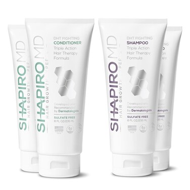 Shapiro MD Hair Growth Experts Hair Loss Shampoo and Conditioner, DHT Fighting Vegan Formula for Thinning Hair Developed by Dermatologists, Experience Healthier &amp; Thicker Hair - 2 Month Supply