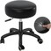 SALONFACTORY Rolling Stool with Wheels,Heavy Duty Lash Chair Adjustable for Tatoo Lab Massage Salon Spa Drafting Nail Teach,360 Swivel,Leather,Thick Seat Padding,Black