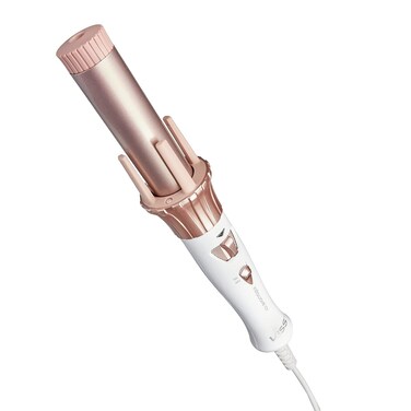 KISS Instawave 101 Automatic Curler - Rotating Curling Iron, 1.25 Inch Pearl Ceramic Tourmaline Barrel Heats Up to 400&deg;, 2 Directional Spinner, Rose Gold Finish, 1.14 Lbs.