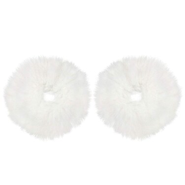 2pcs Pack Furry Faux Fur Hair Scrunchies Artificial Fur Hair Bobbles Elastic Hair Band Rope Wristband Ponytail Accessories White