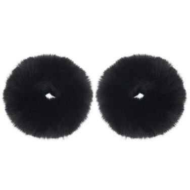 2pcs Pack Furry Faux Rabbit Fur Hair Scrunchies Artificial Fur Hair Bobbles Elastic Hair Band Rope Wristband Ponytail Accessories Black