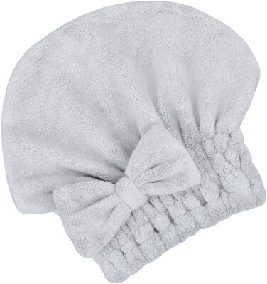 Microfiber Hair Drying Towels for Kids Head wrap with Bow-Knot Shower Cap Hair Turban hairWrap Bath Cap for Curly Long &amp; Wet Hair Gift for Little Girls, Kids Shower Cap (Light Grey)