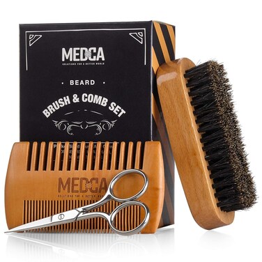 Wooden Beard and Comb Set for Men - Perfect for Beards Head Hair and Mustaches Men's Grooming Kit for Styling, Applying Beard Oils and Balms for Better Hair Care Growth and Impressive Hair Health