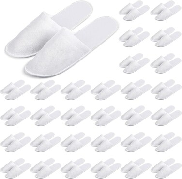 SATINIOR 30 Pairs Disposable Slippers, White, Medium, Unisex-Adults, Closed Toe, Non-Slip, Spa, Hotel, Travel, Home, Sanitary, Breathable, Fleece Cloth, EVA