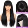Straight Human Hair Wigs with Bangs None Lace Front Wigs 150% Density Glueless Machine Made Brazilian Virgin Human Hair Wigs for Black Women Natural Color(24 Inch, Straight)