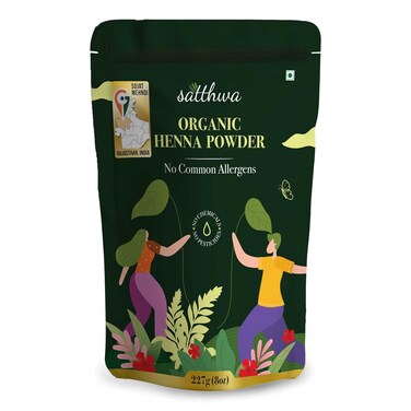 Satthwa Organic Henna Powder (Mehndi Powder)  227gm (8oz)   100% Pure and Natural Lawsonia Inermis   Henna for Cools Scalp, Nourishes &amp; Deep Conditions, Rich, Brown Hair Colour and Covering Greys