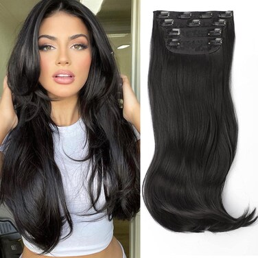 Clip in Hair Extensions,Black Hair Extensions for Women Straight Layered Hair Extensions Synthetic Heat Resistant Long Wavy Daily Use 20 Inch