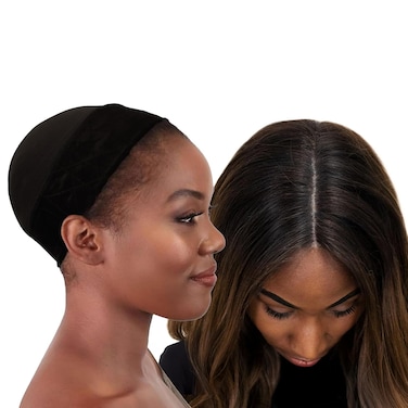 MILANO COLLECTION WiGrip Comfort Band with 9 Pack Nylon Wig Cap Liners Combo, Non-Slip Velvet Wig Grip Band &amp; 9 Elastic Caps, Adjustable, One Size Fits All, Black