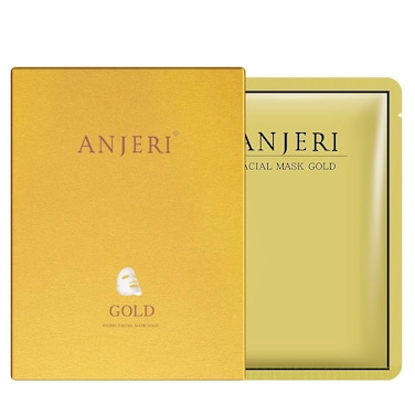 1 BOX NEW Anjeri Gold Facial Mask Moisturizing Silk Silver Facial Mask, Deep Hydrates Soothes Skin &amp; Improve Fine Lines, Nourishing &amp; Firming Facial Mask, 35 ml* 10 Piece (Golden)
