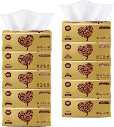 10 Packs Soft Small Facial Tissue, Disposable Facial Napkin, Wood Pulp Fiber Material NOT COTTON, Facial Towel, White Facial Paper Tissue, 4-Ply, 10 Pack, 280 Sheets per Pack, 2800 Sheet In Total